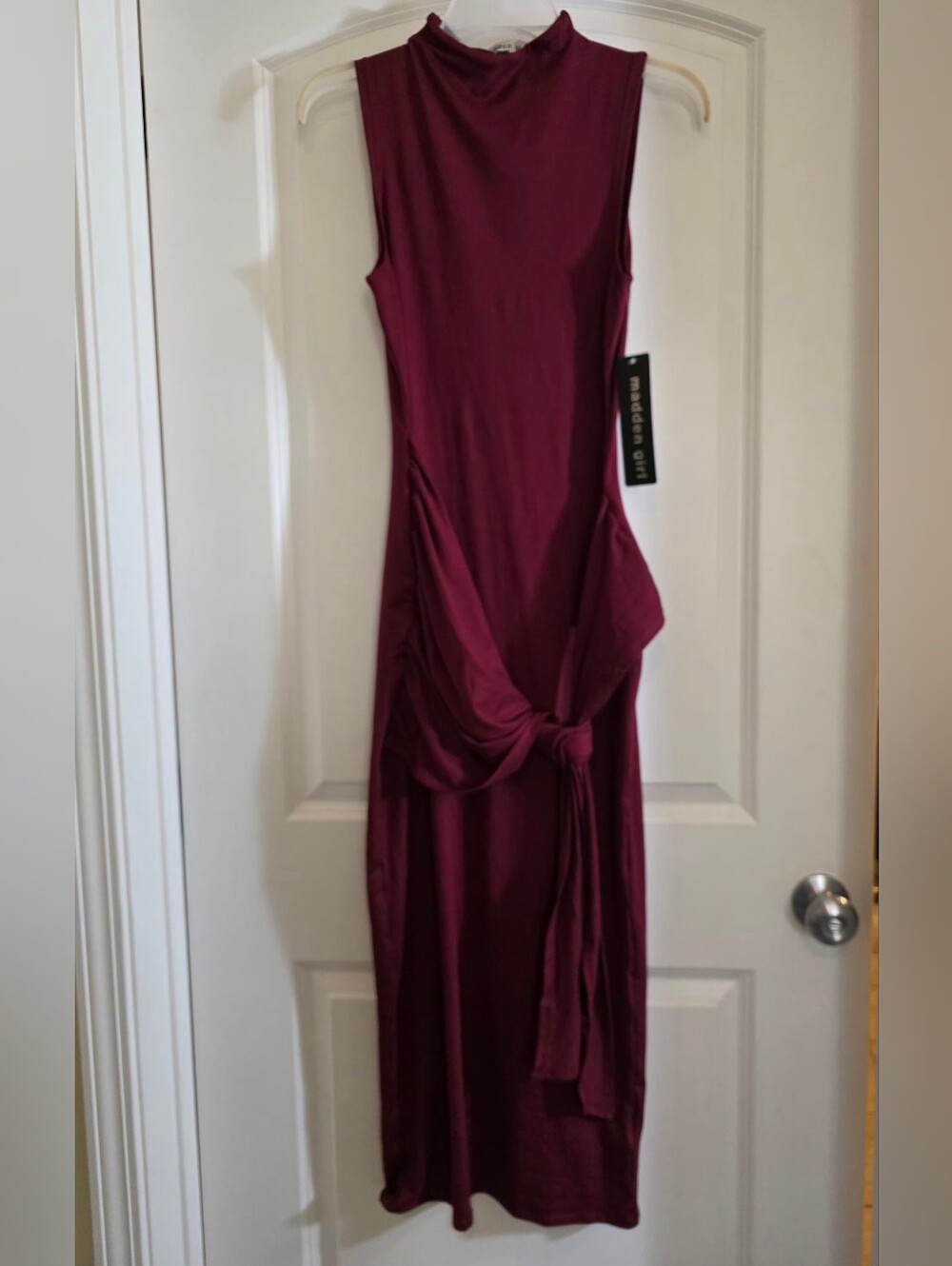 Madden Girl Sleeveless Burgundy Maxi Dress with Front Knot